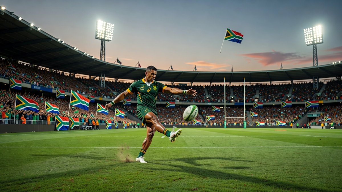 Cheslin Kolbe kicking a conversion during the match