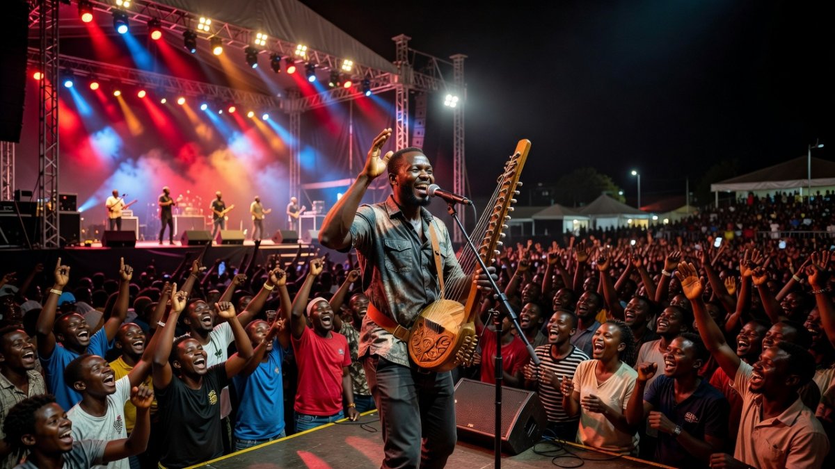 Diamond Platnumz performing Bongo Flava at a concert in Tanzania