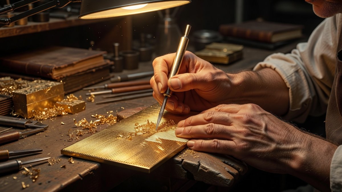 Buccellati artisans demonstrating Rigato engraving at the Milan workshop