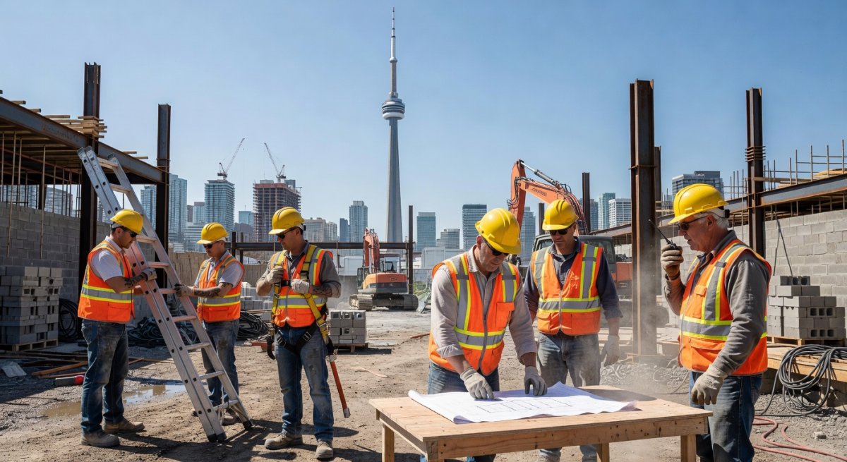 Canadian construction workers at a Toronto building site