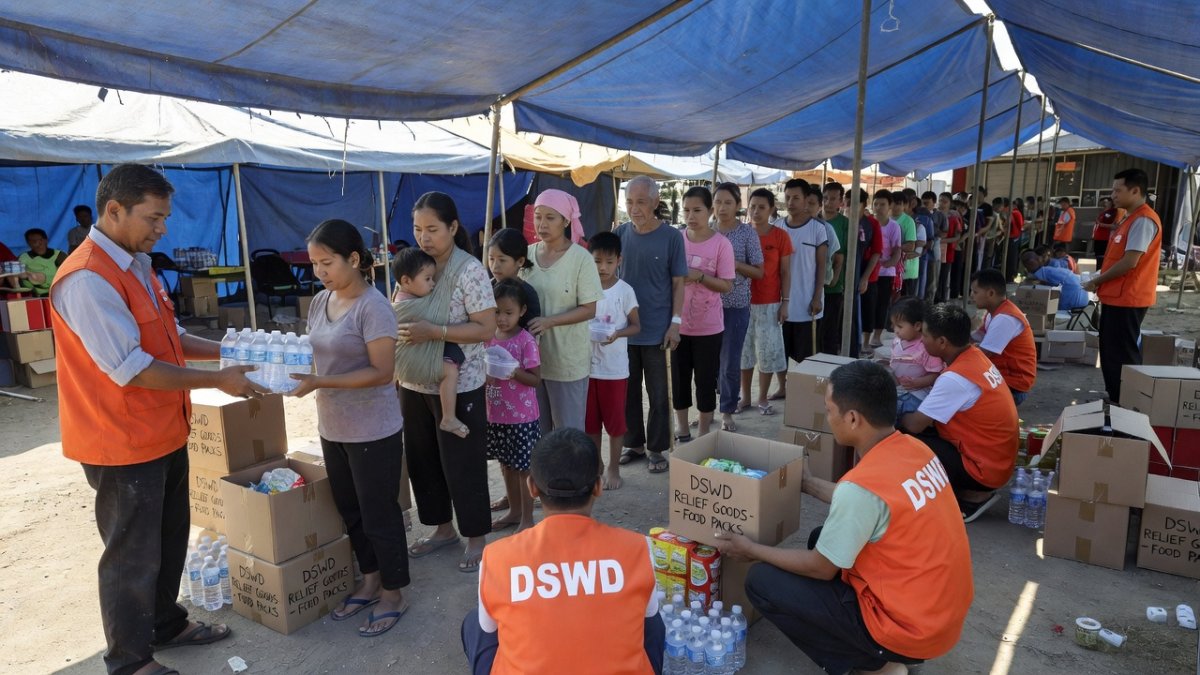 DSWD relief distribution in Mindanao earthquake evacuation center