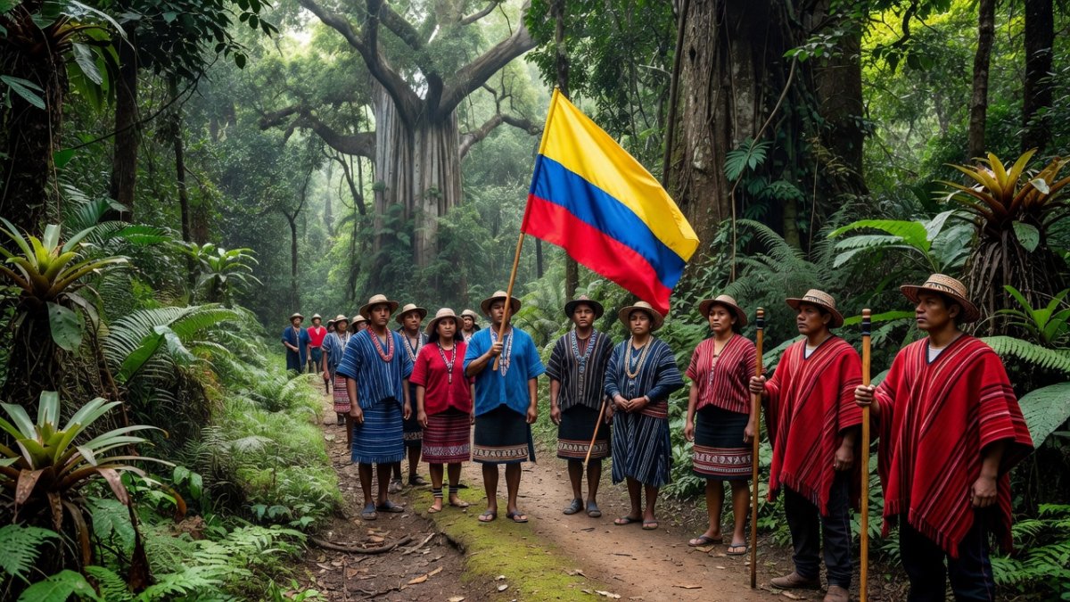 Nasa Indigenous community members and Guardia Indígena in Cauca, Colombia
