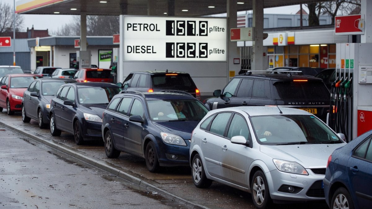 Rising fuel costs at a British petrol station forecourt