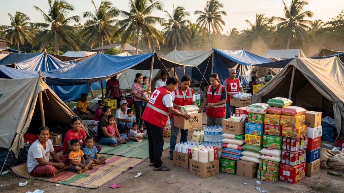 Families take shelter at an evacuation center in Mindanao