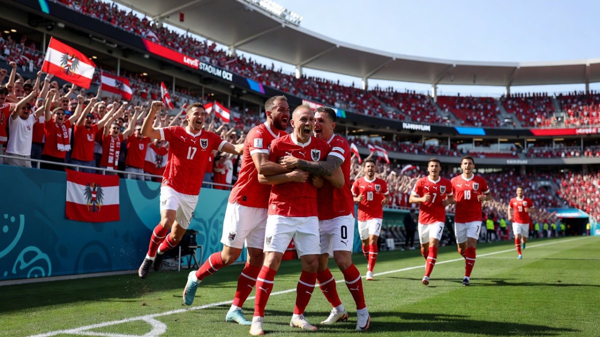 Marko Arnautovic celebrates scoring penalty for Austria against Jordan at World Cup 2026