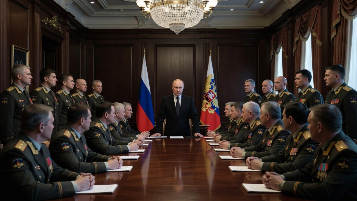 Vladimir Putin addressing soldiers at Kremlin meeting on Russia Day