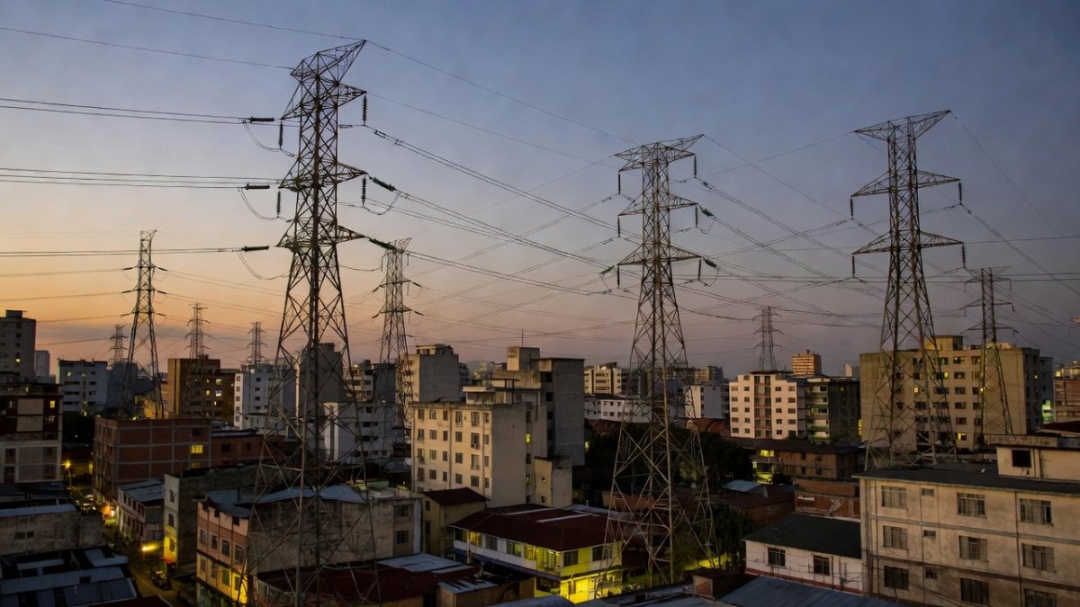 Electrical transmission towers in Caracas, Venezuela showing aging infrastructure