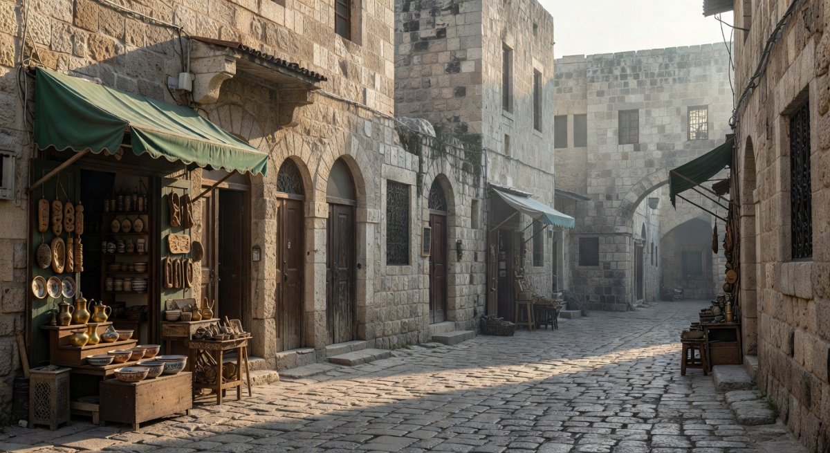 View of Chain Gate street in Jerusalem's Old City showing restricted access near Al-Aqsa