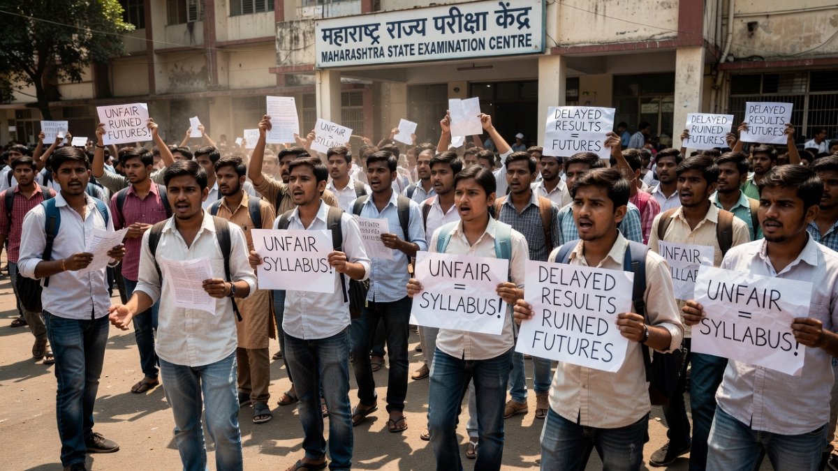 Maharashtra TET aspirants outside examination centre after exam postponement announcement