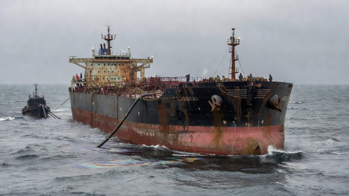 Russian shadow fleet oil tanker at sea