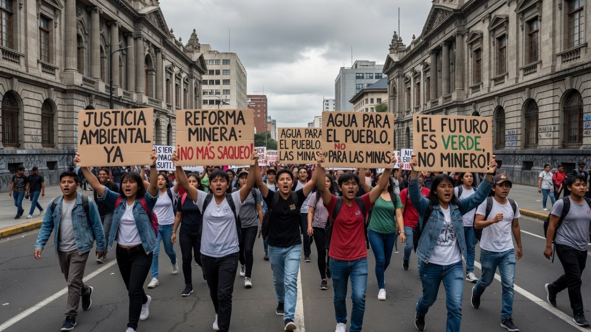 Young people protesting in Lima, Peru calling for environmental justice and mining reform.