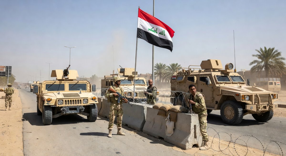 Iraqi security forces at a checkpoint in Baghdad during heightened security operations