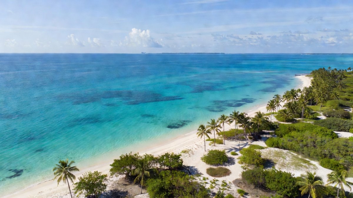 Aerial view of the Yucatán Peninsula coastline near the Caribbean Sea
