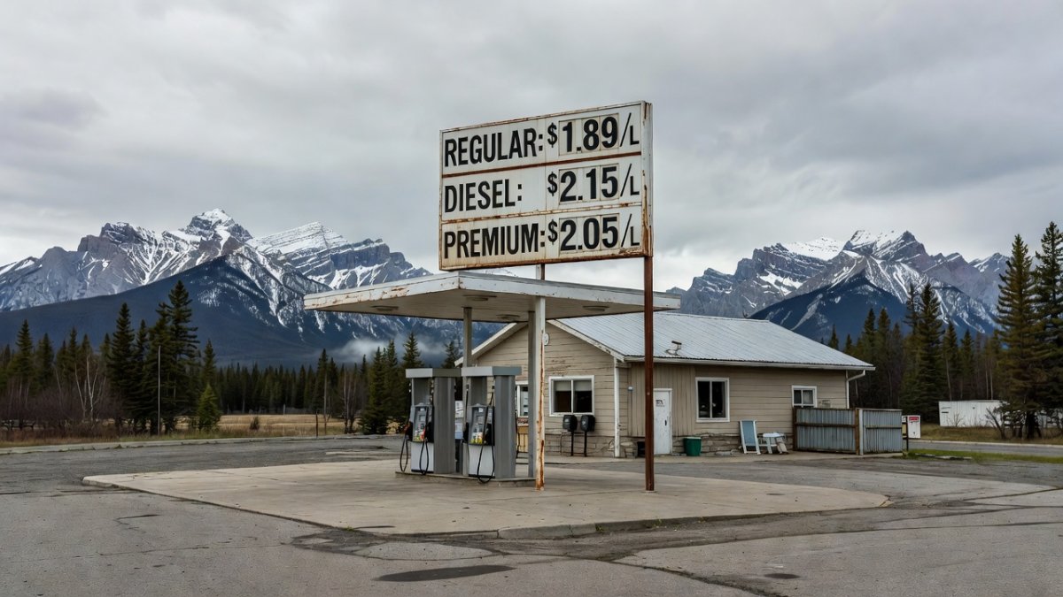 Canadian gas station showing fuel price board amid rising costs