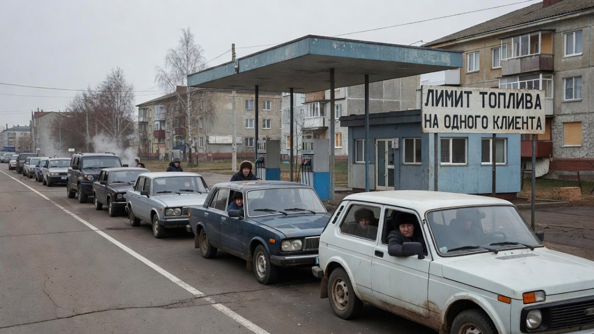 Russian gas station with fuel rationing signs as fuel shortages spread across two dozen regions