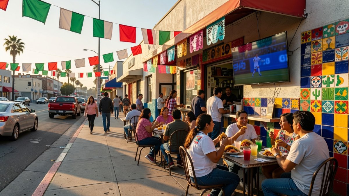 Boyle Heights taqueria decorated for World Cup 2026 with Mexican colors