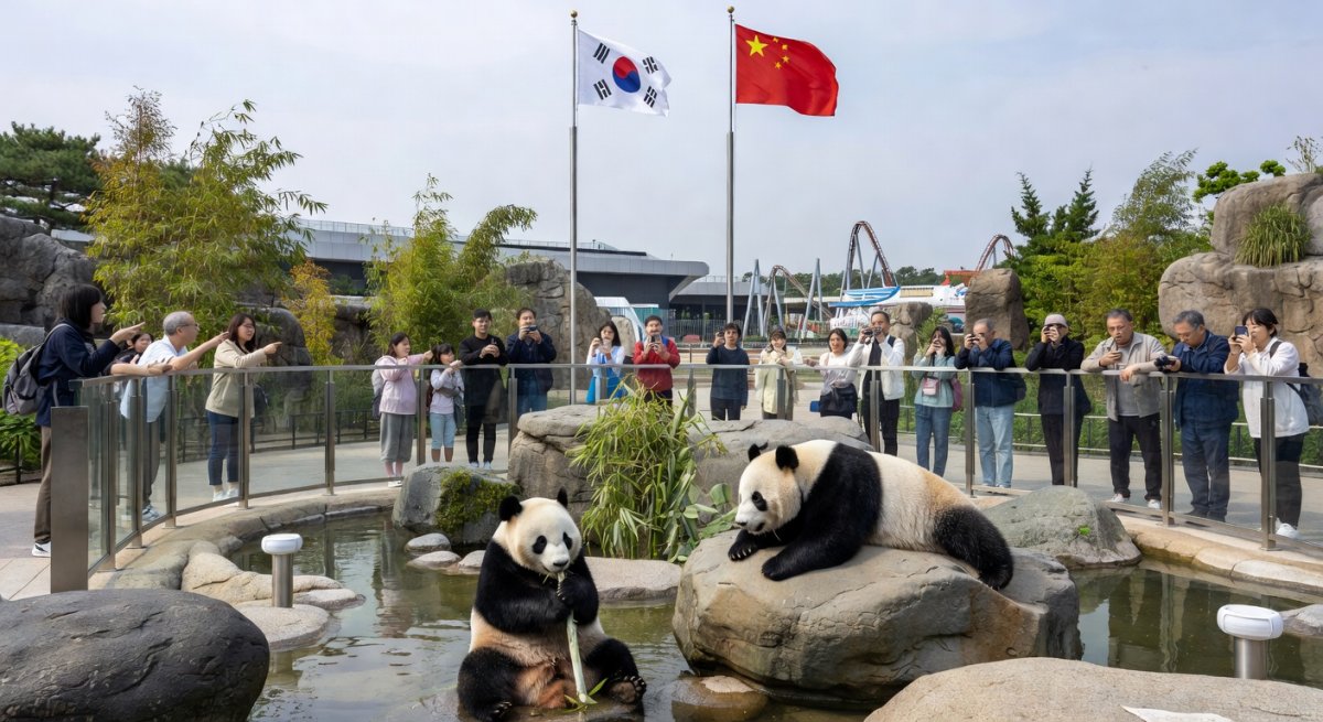 Panda enclosure at Everland theme park in Yongin, South Korea