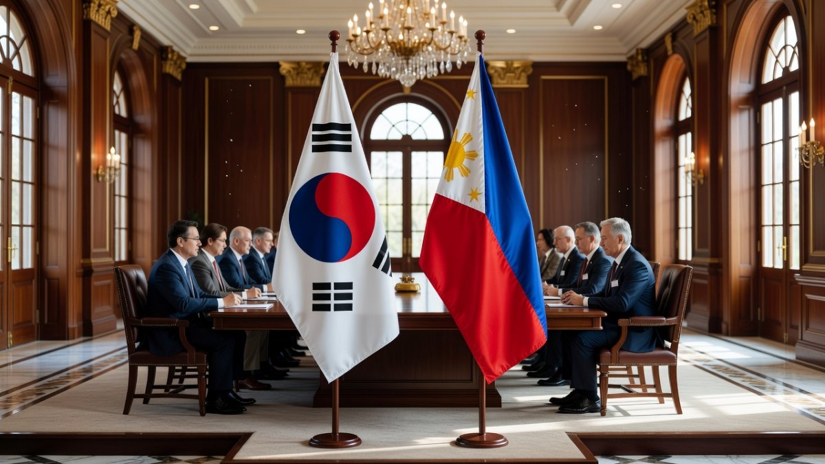 South Korean and Philippine flags at diplomatic meeting