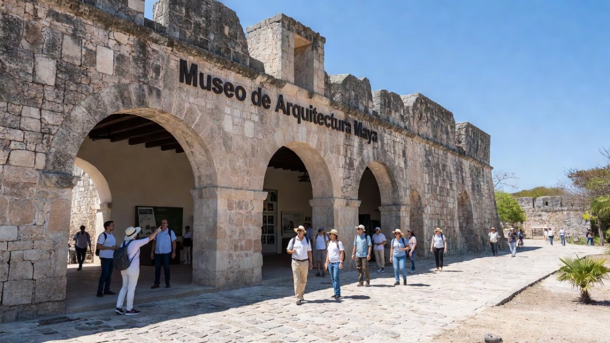 Visitors at the Museo de Arquitectura Maya in Campeche