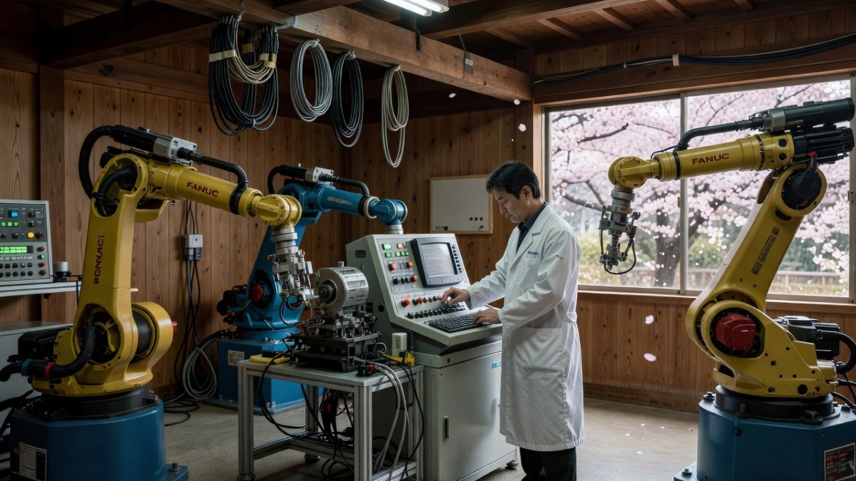 Japanese robotics facility with FANUC and Yaskawa robotic arms