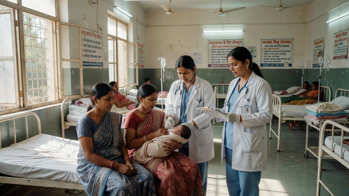 Postpartum care ward in Rajasthan hospital illustrating maternal health challenges