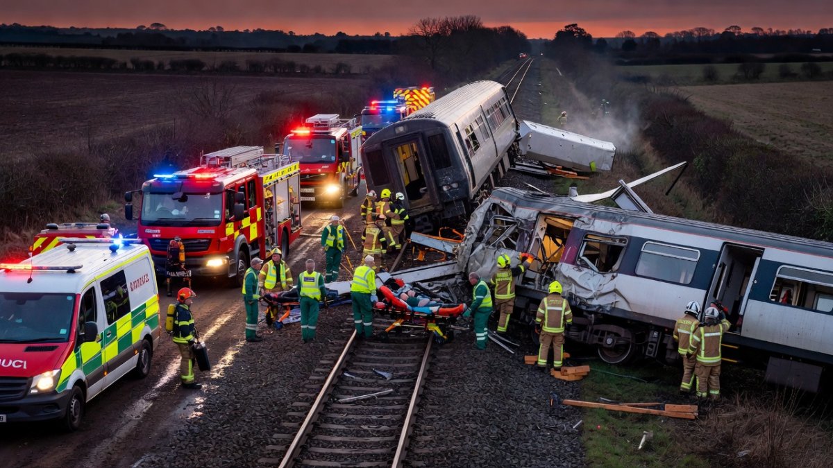 Emergency services at the Bedford train crash site