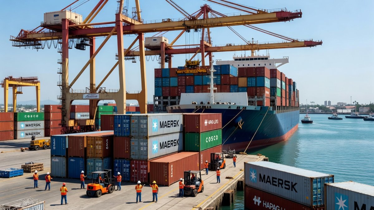 Cargo shipping containers at a Mexican port