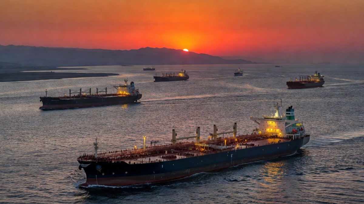 Oil tankers in the Strait of Hormuz, the strategic waterway at the center of US-Iran negotiations