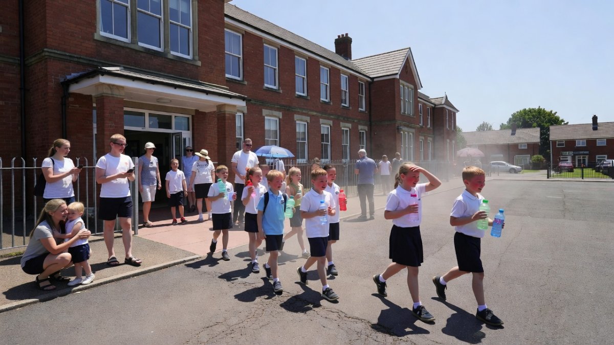 School children leaving early due to extreme heat during the June 2026 heatwave