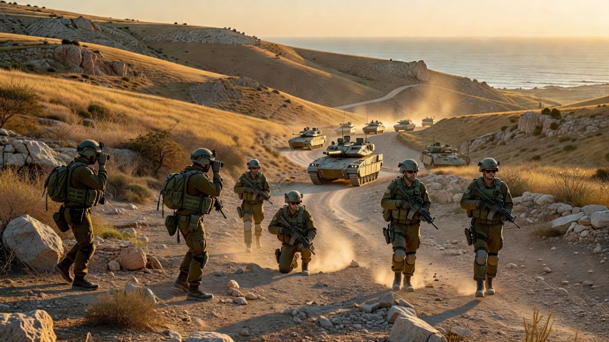 IDF soldiers patrolling security zone northern Israel