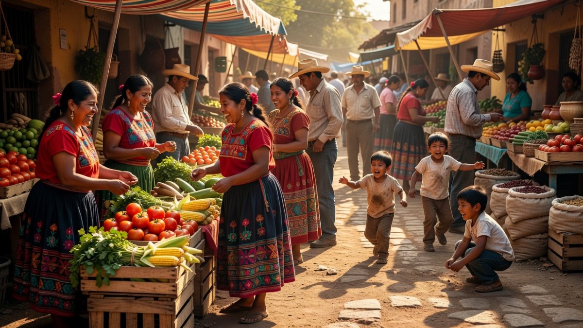 Mixtec community gathering at a local tianguis market in rural Oaxaca