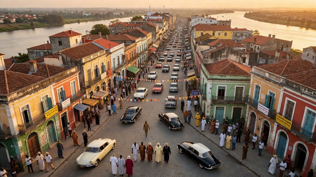 Historic Saint-Louis cityscape during the jazz festival
