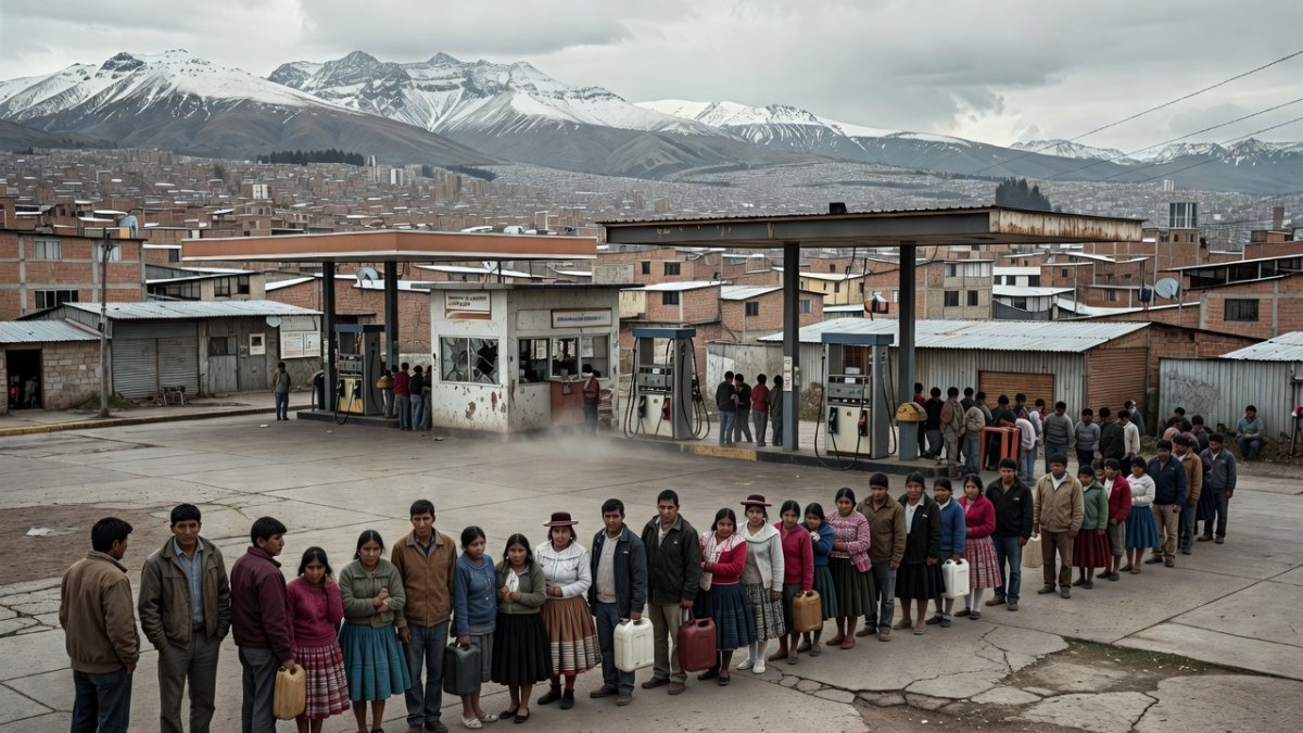 Bolivian families waiting in long lines for fuel in El Alto amid state of emergency