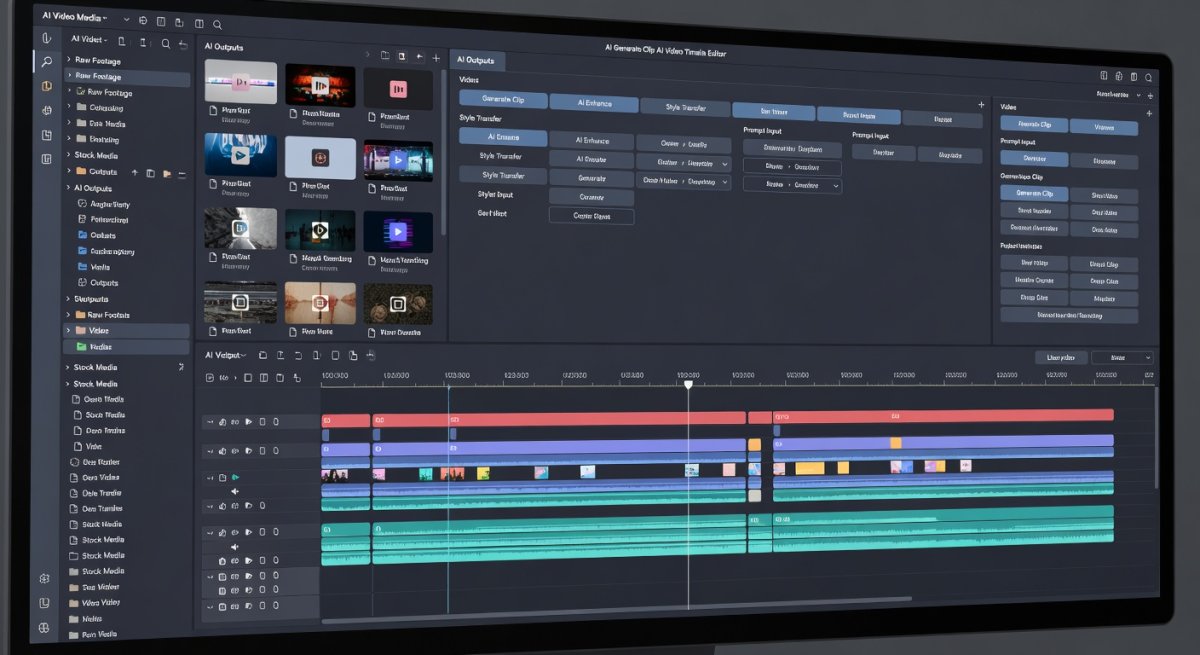 Close-up of AI video timeline editor interface