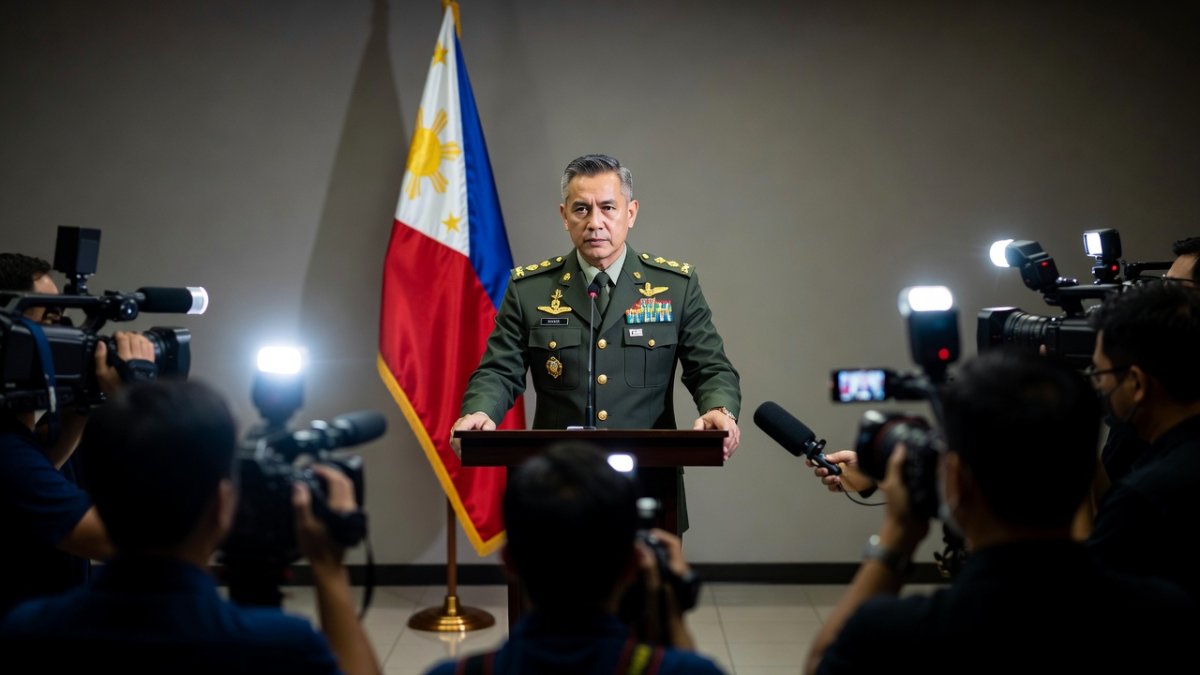 Philippine Defense Secretary Gilberto Teodoro Jr. at a press conference in Manila