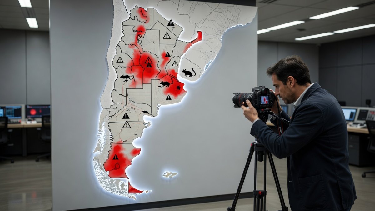 Map showing hantavirus case distribution across Argentine provinces in 2026