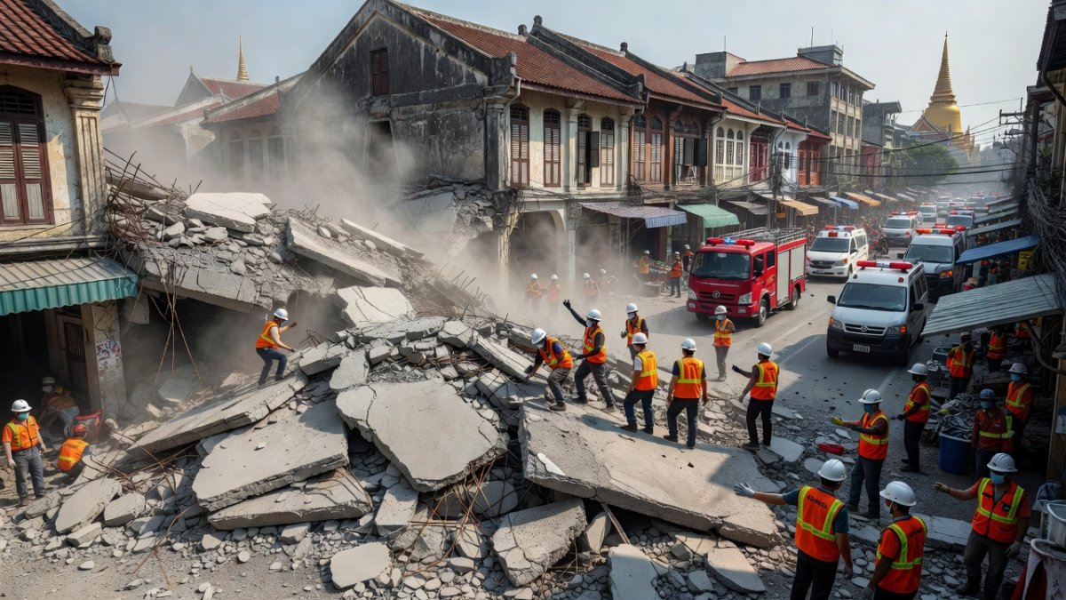 One Dead as Century-Old Shophouse Collapses Near Wat Traimit in Bangkok
