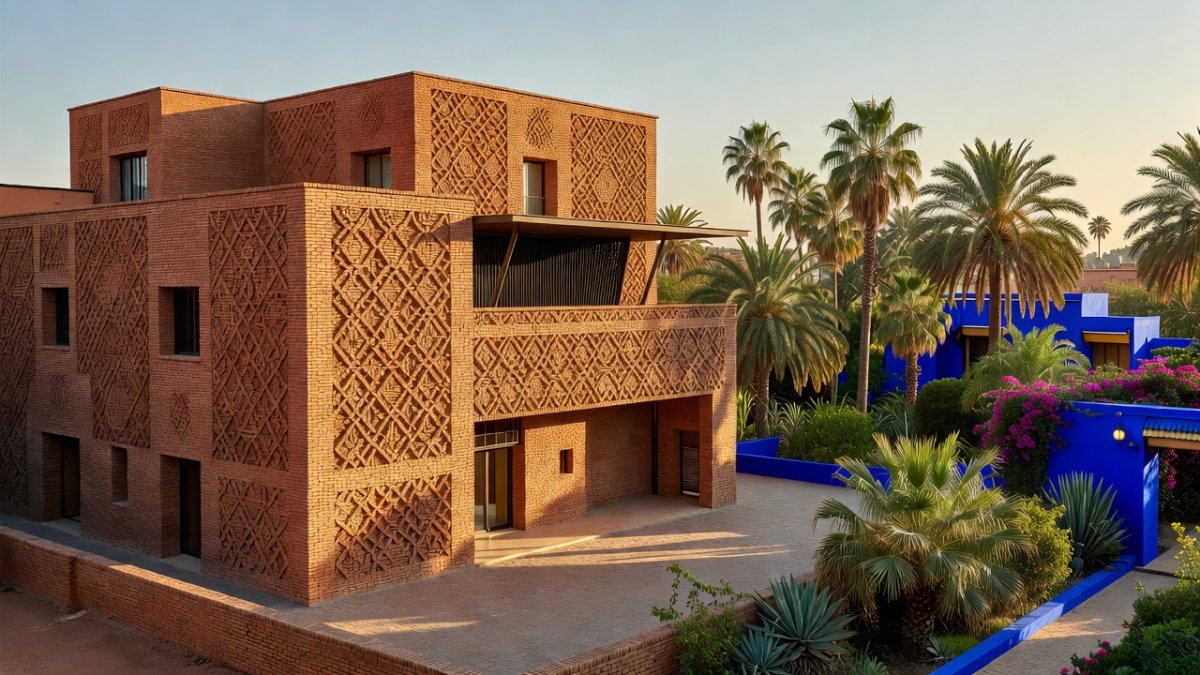 Brick facade of Musée Yves Saint Laurent Marrakech near Jardin Majorelle