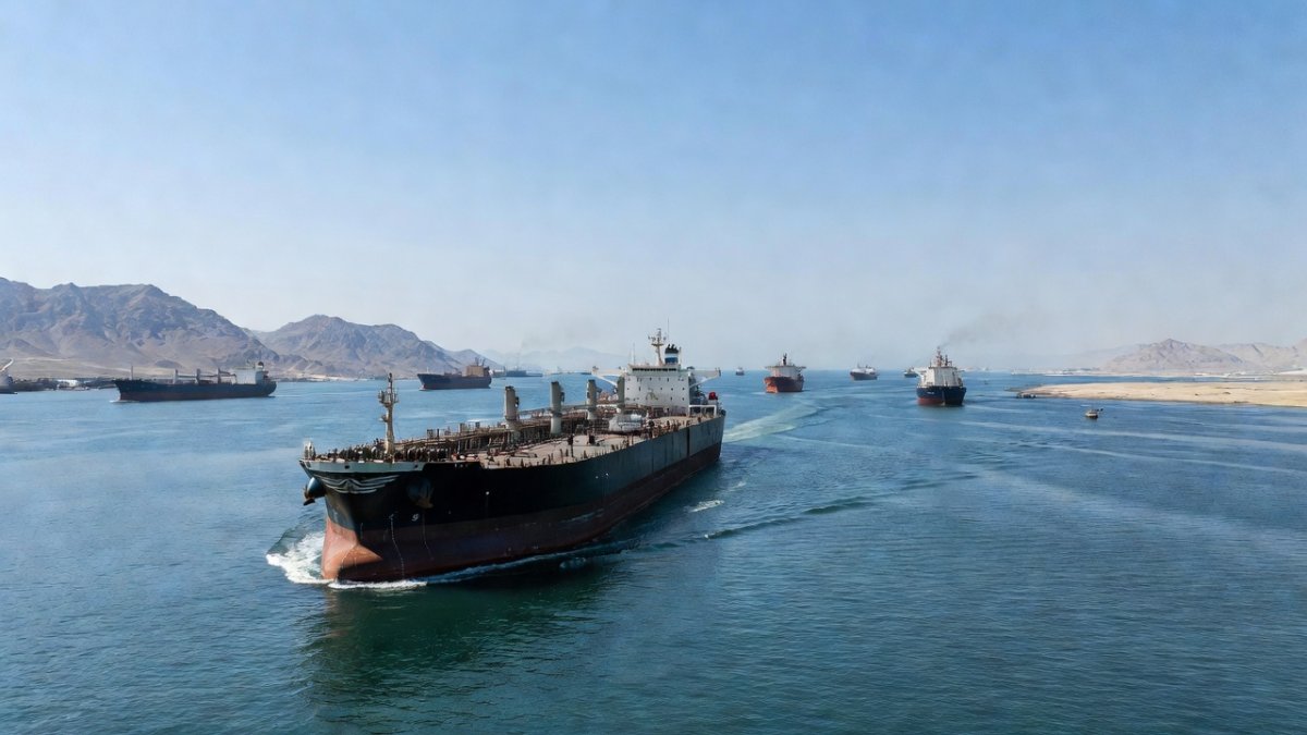 Oil tankers navigating the Strait of Hormuz, a critical chokepoint for global energy supplies