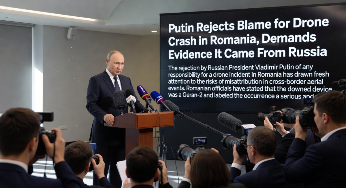 Putin Rejects Blame for Drone Crash in Romania, Demands Evidence It Came From Russia