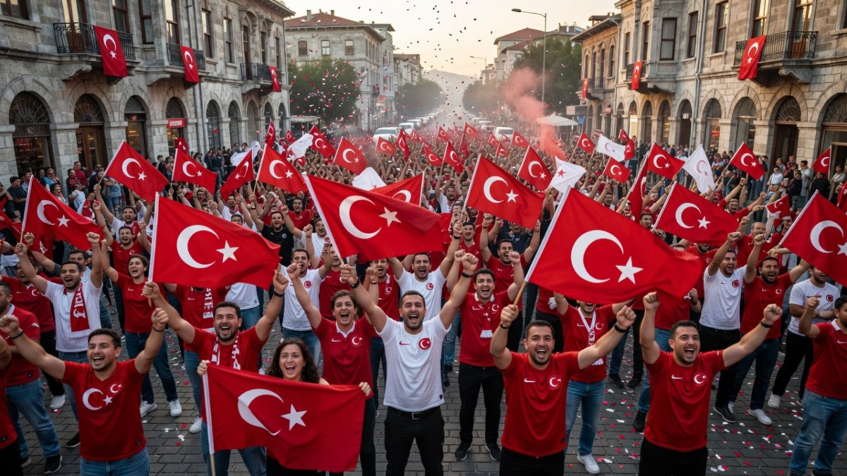 Turkish football fans celebrating World Cup qualification with flags