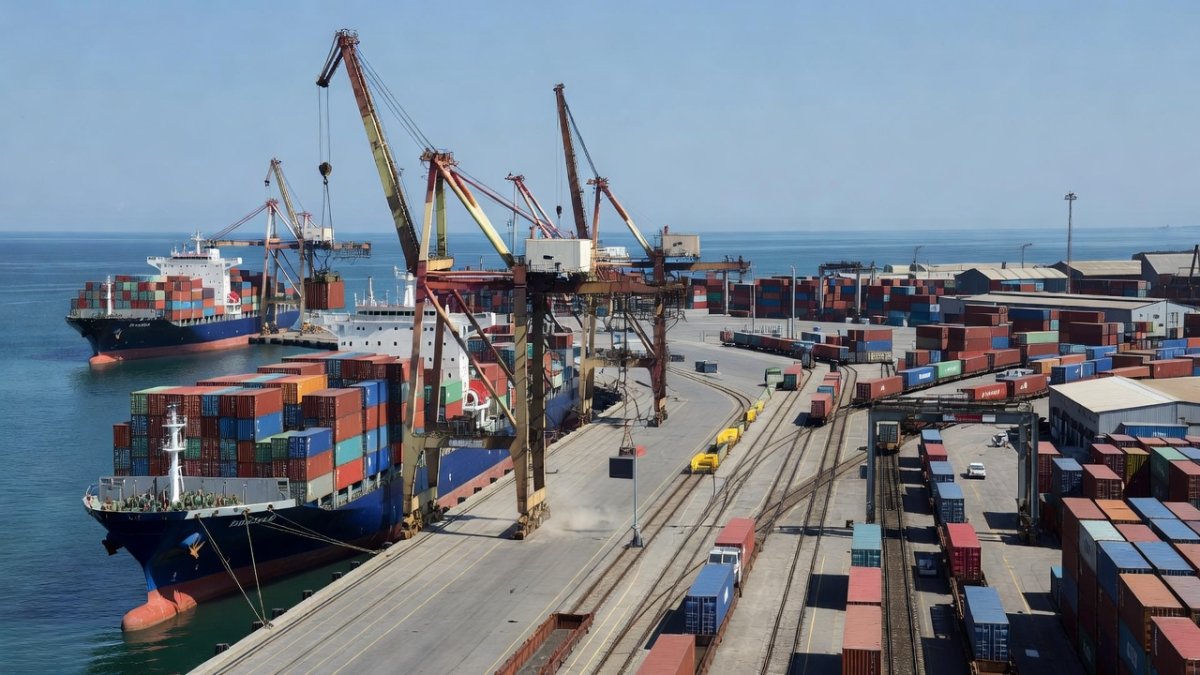 Container operations at the Port of Poti, Georgia on the Black Sea