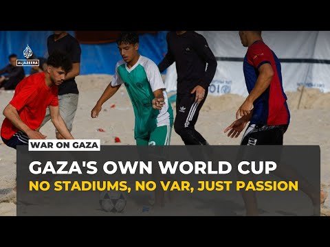 Football tournament in Gaza with makeshift goalposts