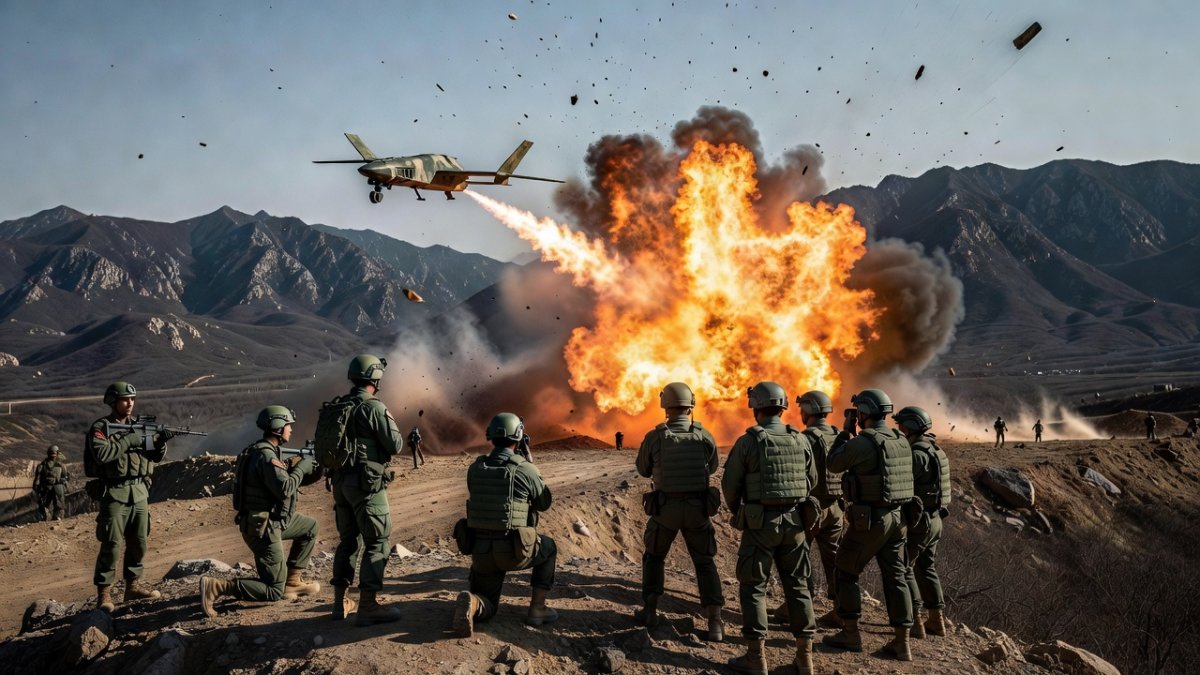 A suicide drone strikes a target during the Combined Joint Live-Fire Exercise at Seungjin Fire Training Field in Pocheon