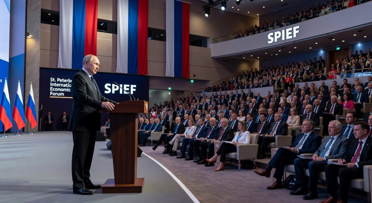 Vladimir Putin speaking at the St. Petersburg International Economic Forum (SPIEF), June 2026