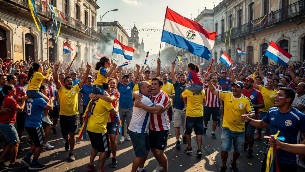 Paraguay fans celebrating on the streets of Asunción after World Cup victory