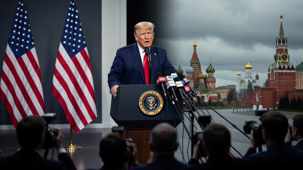 President Donald Trump speaking at a press conference