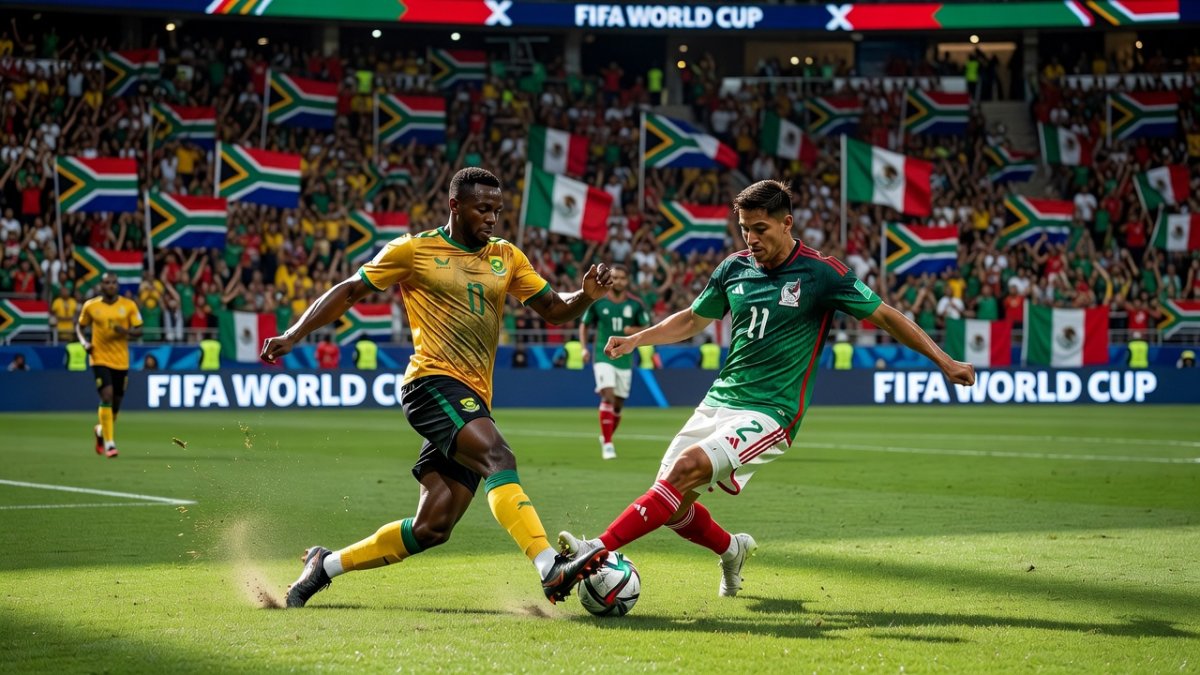 Action from the FIFA World Cup 2026 as Bafana Bafana clash with opponents in a critical Group A match