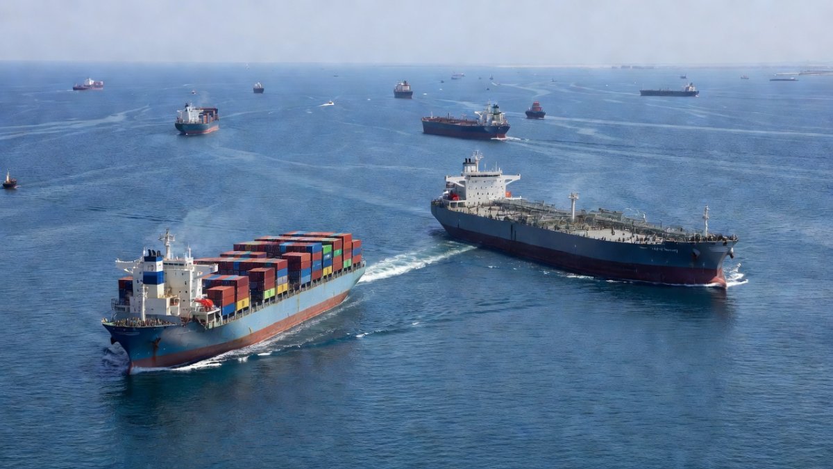 Cargo ship navigating the Strait of Hormuz, Persian Gulf