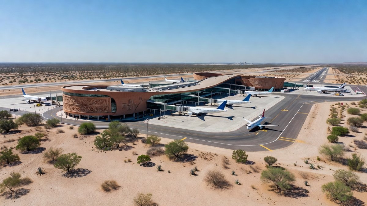 Aerial view of Del Bajio International Airport in Silao, Guanajuato